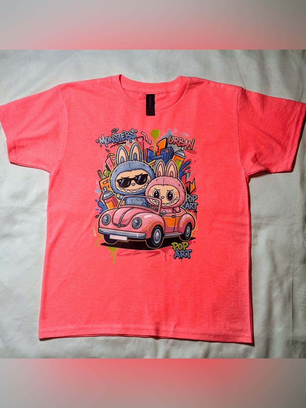 Kid’s Labubu Coral Pink Heavy Cotton Graphic Tee Size Medium New W/O Tags